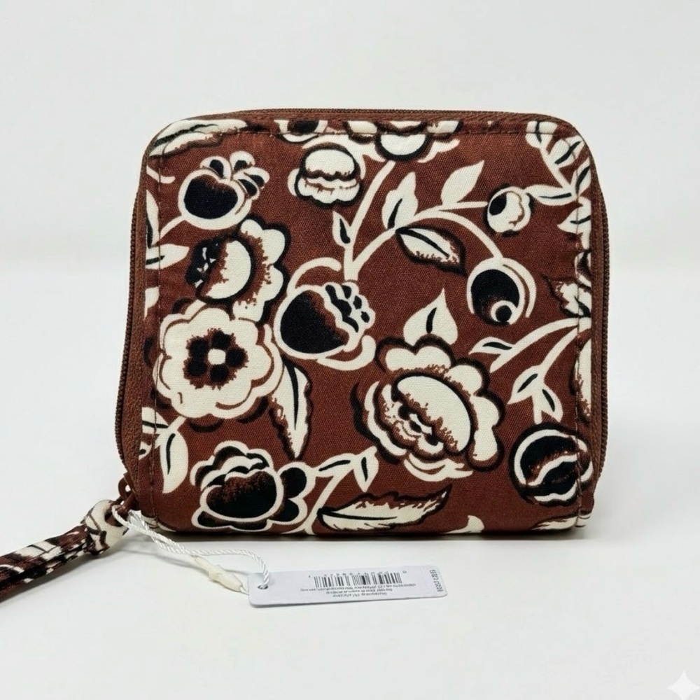 Vera Bradley Small Zip-Around Wallet in Bubbly Flowers Cinnamon